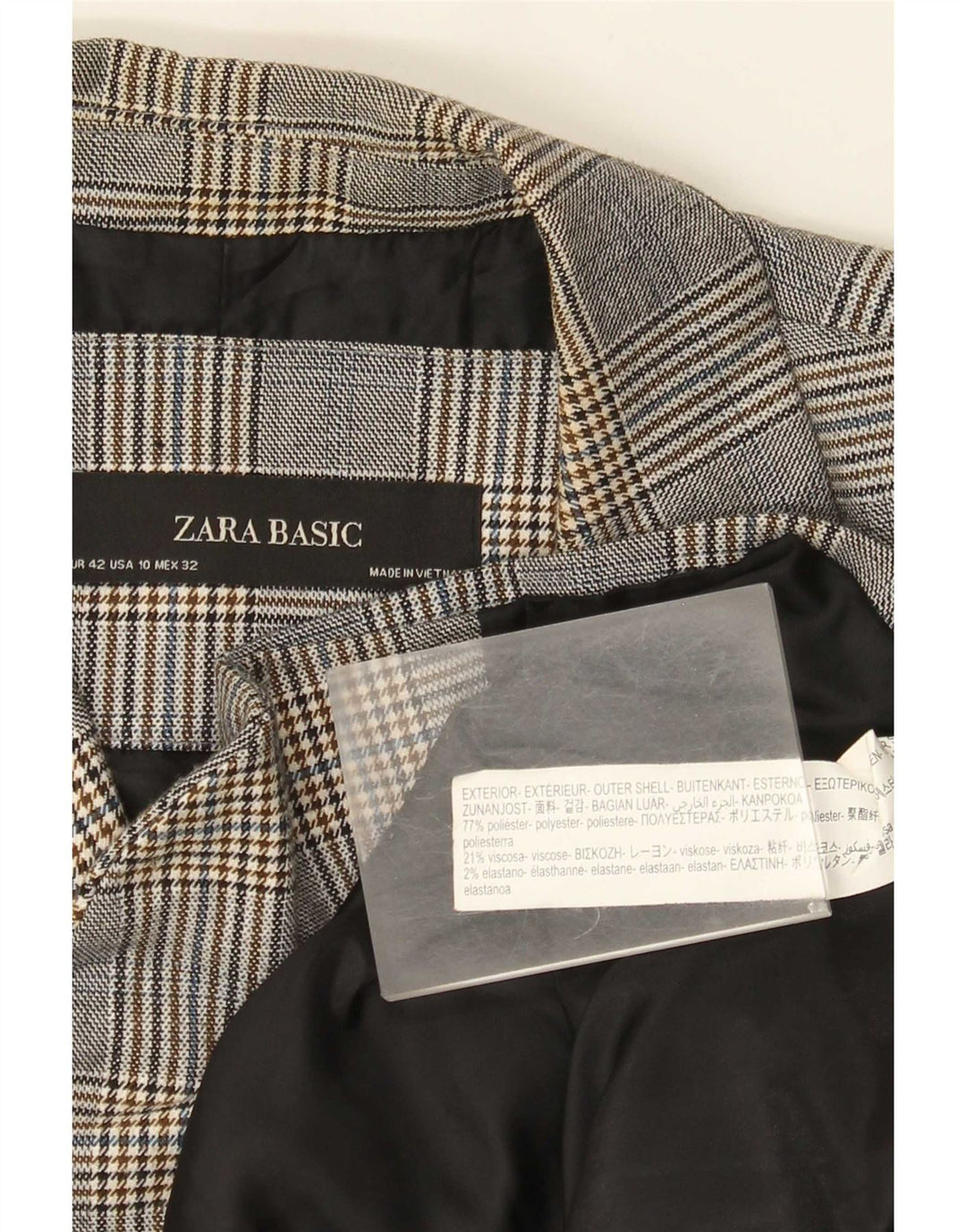 Женский пиджак на 1 пуговице Zara EU 42, большой серый полиэстер в клетку
