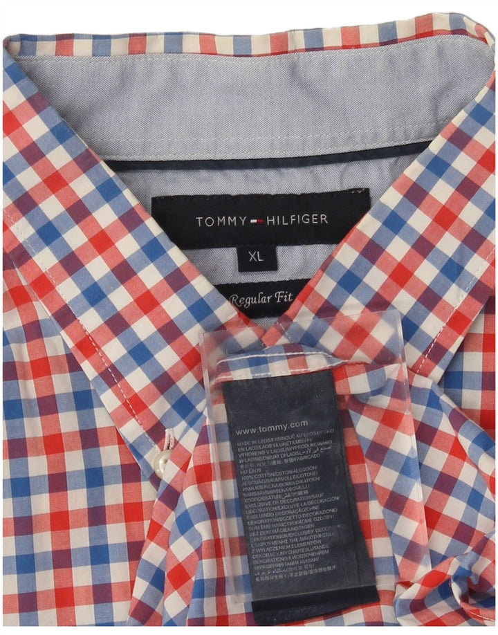 Tommy Hilfiger Мужская рубашка с коротким рукавом XL в разноцветную клетку, хлопок