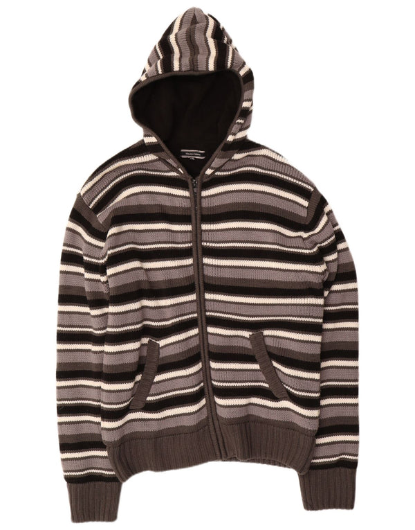 MAURO FERRINI Mens Hooded Cardigan Sweater 2XL Multicoloured Striped