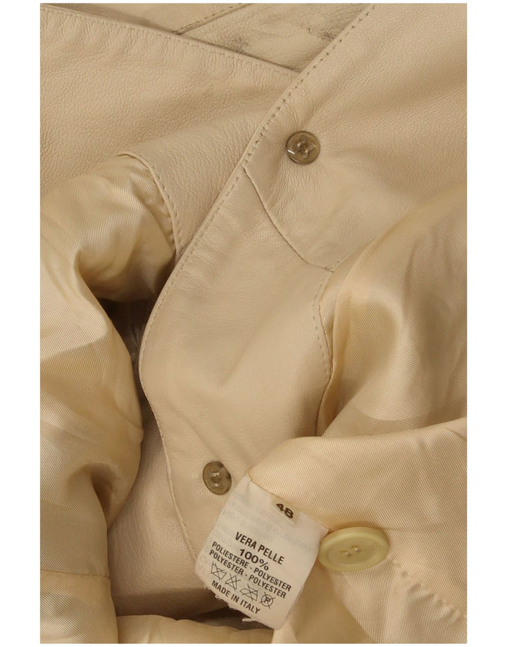 Винтажный женский кожаный пиджак на 3 пуговицах IT 48 XL Бежевый кожаный