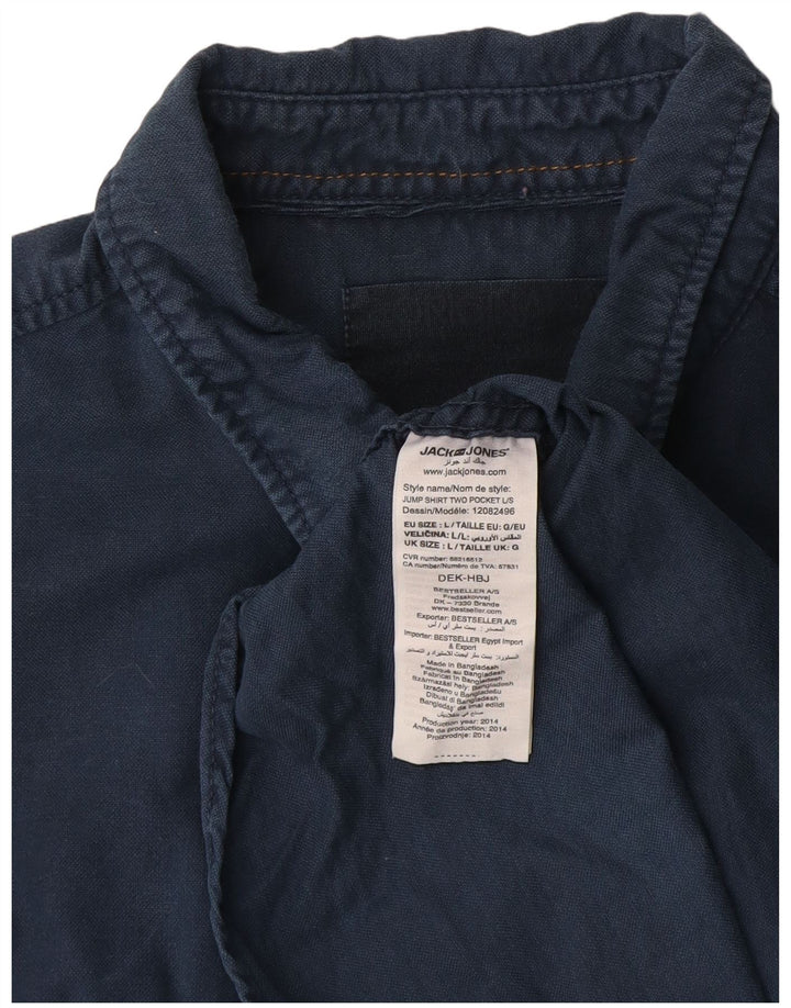 Мужская рубашка Jack & Jones, темно-синяя, хлопковая, большая