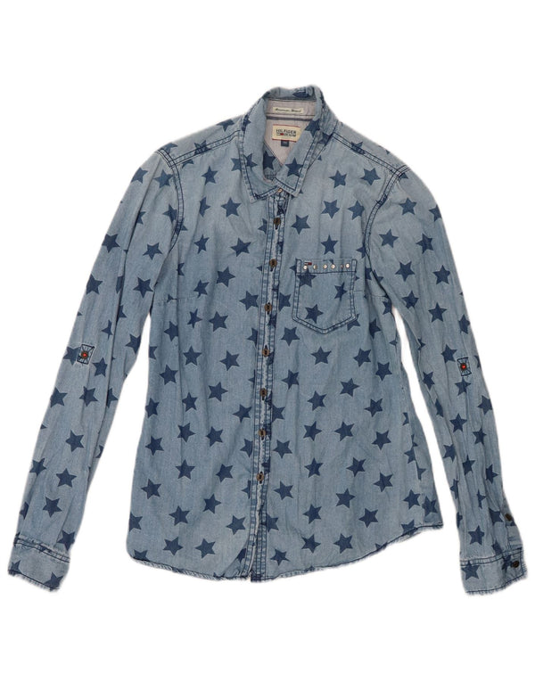Женская джинсовая рубашка с абстрактным узором Tommy Hilfiger UK 6 XS, синяя