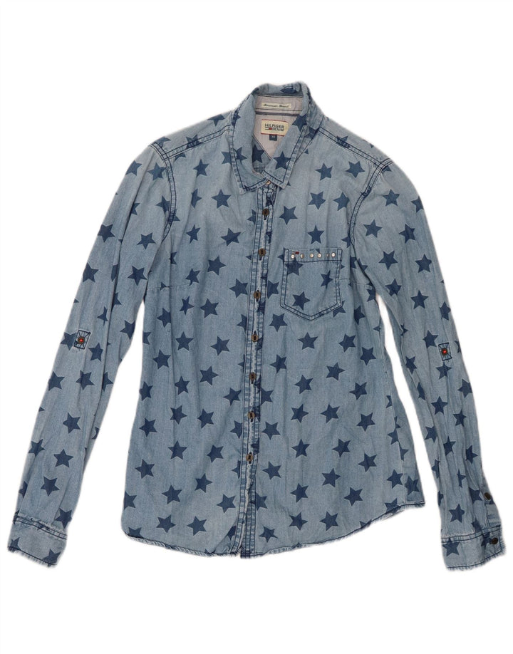 Женская джинсовая рубашка с абстрактным узором Tommy Hilfiger UK 6 XS, синяя