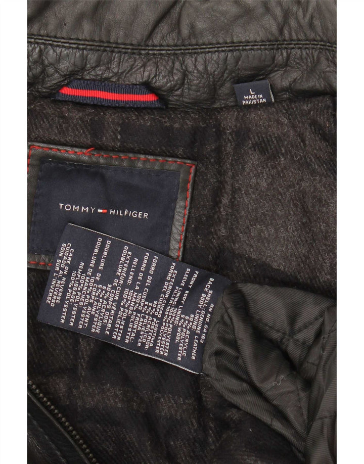 Мужская кожаная куртка в стиле милитари Tommy Hilfiger UK 40, большая черная