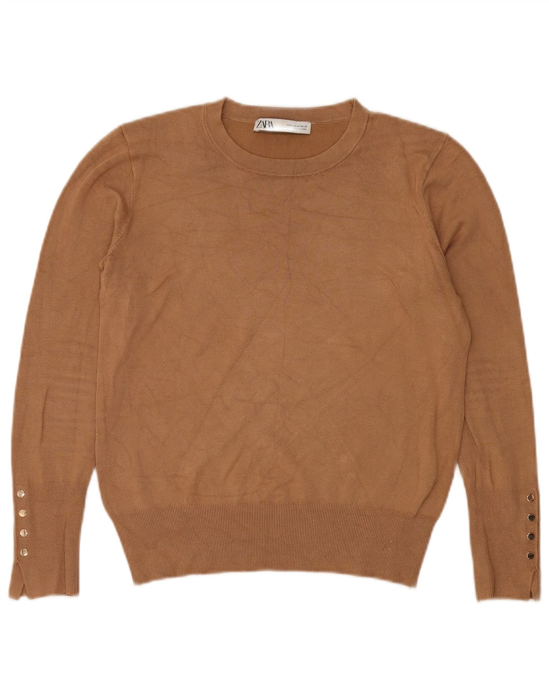 Женский джемпер с круглым вырезом Zara UK 14, средний коричневый цвет