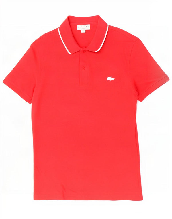 Мужская рубашка-поло приталенного кроя Lacoste, размер 3, маленькая, красный хлопок