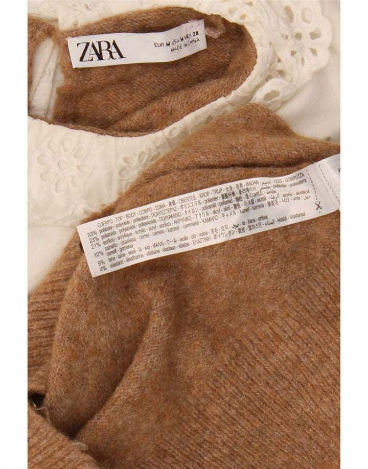 Женский укороченный джемпер с вырезом лодочкой Zara UK 14, средний коричневый полиэстер