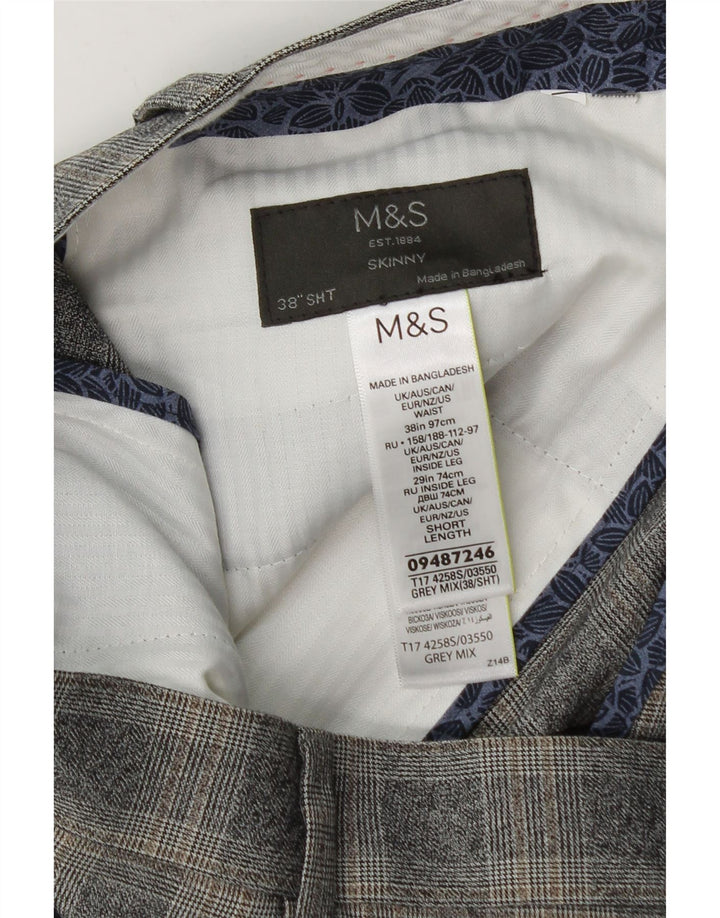 Мужские узкие костюмные брюки Marks & Spencer W38 L29 серые в клетку из полиэстера