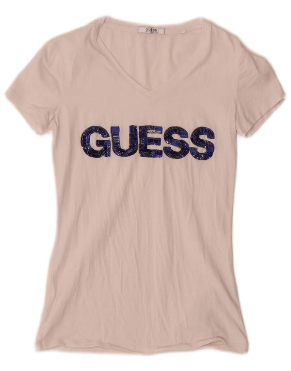 Guess Женская футболка с рисунком Top UK 4 XS Белый хлопок
