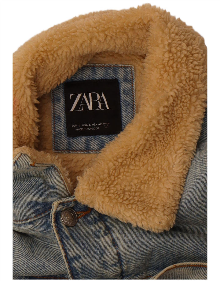 Мужская джинсовая куртка шерпа Zara UK 40, большая синяя полиэстер