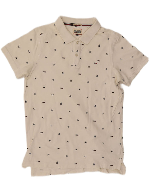 TOMMY HILFIGER Мужская рубашка-поло приталенного кроя с графическим рисунком, средний цвет, белый хлопок