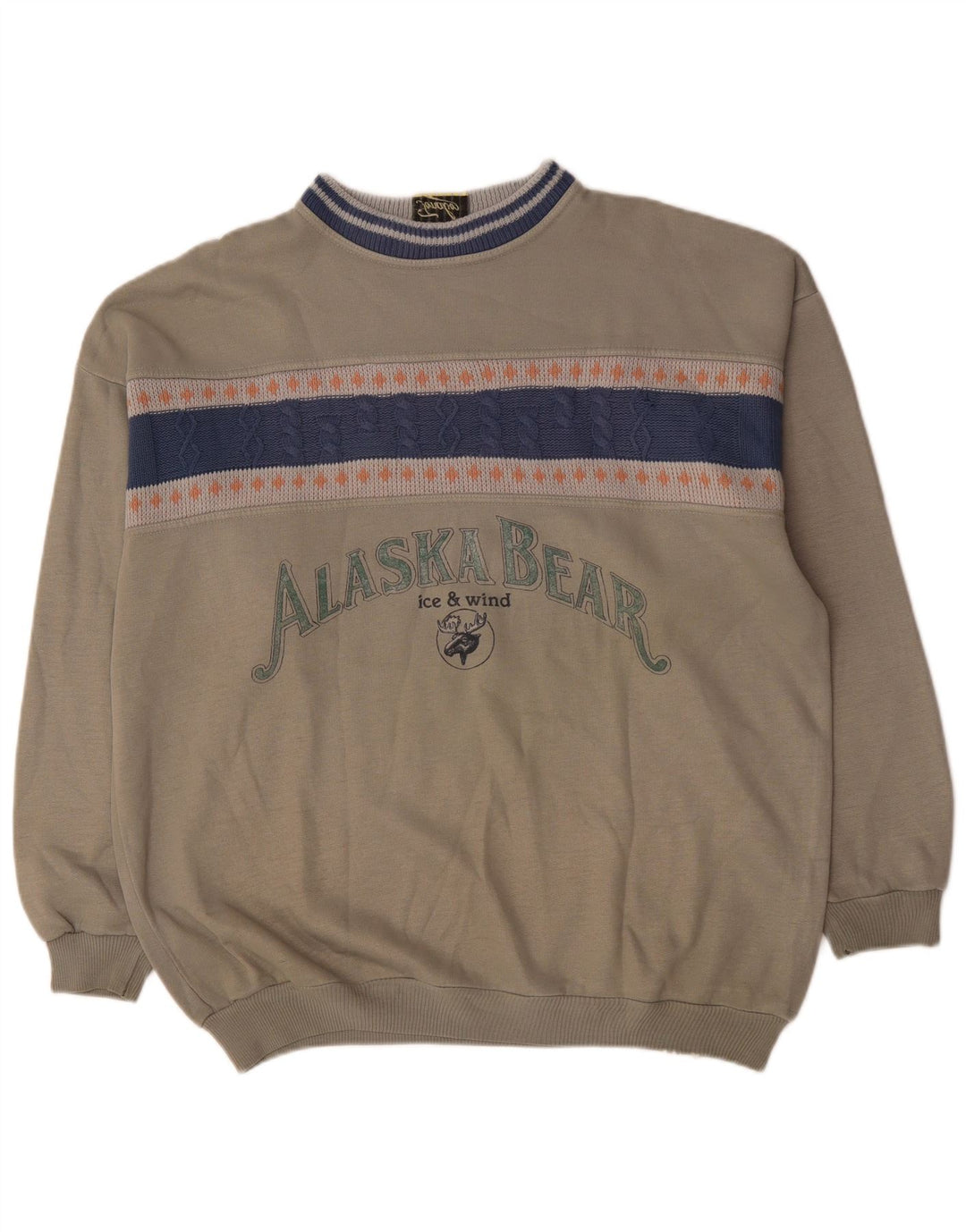 Винтажный мужской свитшот с рисунком, джемпер XL, серый, акрил с цветными блоками