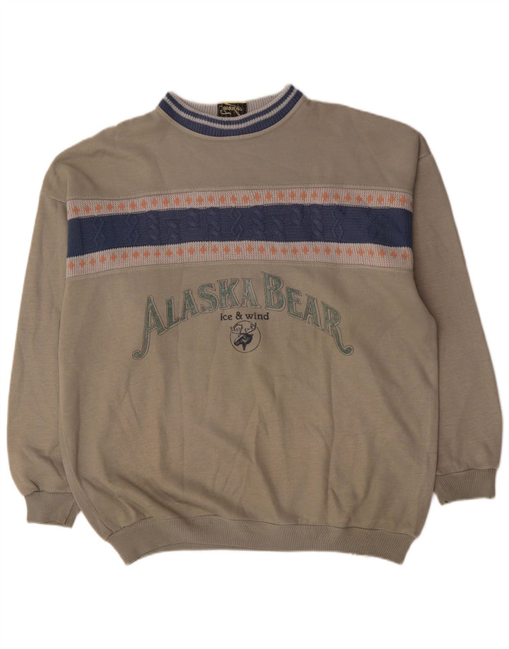 Винтажный мужской свитшот с рисунком, джемпер XL, серый, акрил с цветными блоками