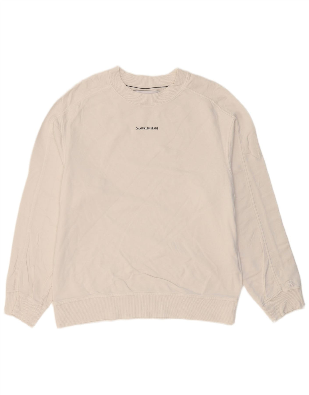 CALVIN KLEIN JEANS Мужской свитшот, джемпер среднего размера, белый хлопок, хлопок