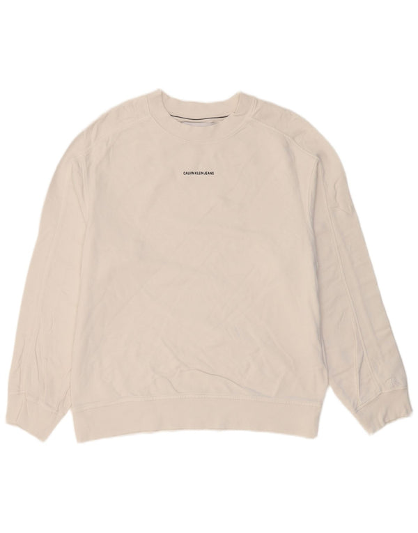 CALVIN KLEIN JEANS Мужской свитшот, джемпер среднего размера, белый хлопок, хлопок