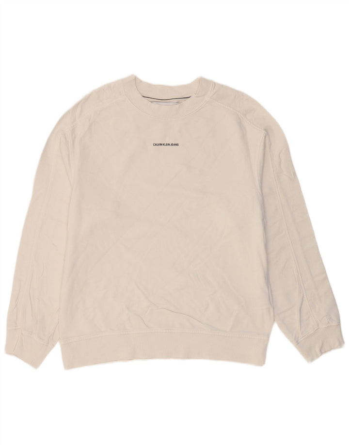 CALVIN KLEIN JEANS Мужской свитшот, джемпер среднего размера, белый хлопок, хлопок