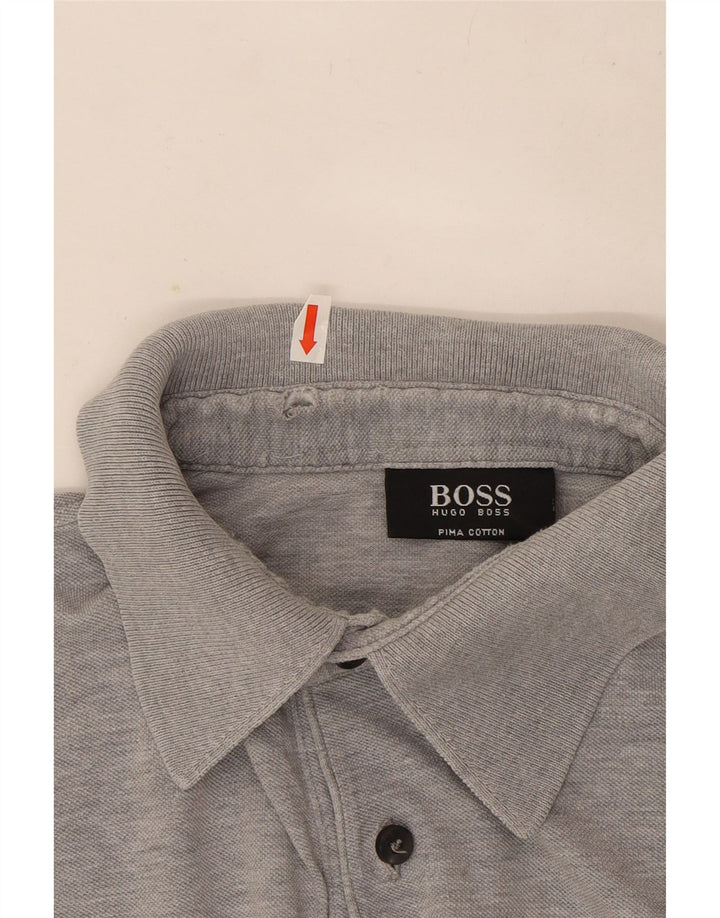 Мужская рубашка-поло Hugo Boss, хлопковая ткань среднего серого цвета с крапинками