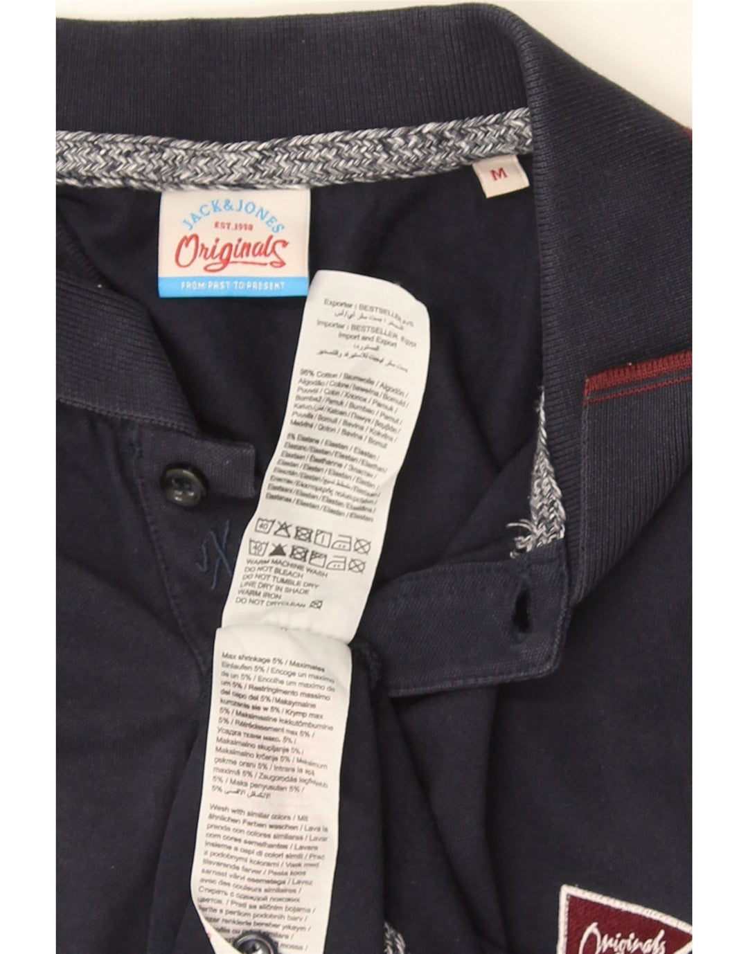 Мужская рубашка поло JACK & JONES среднего размера, темно-синяя, хлопок