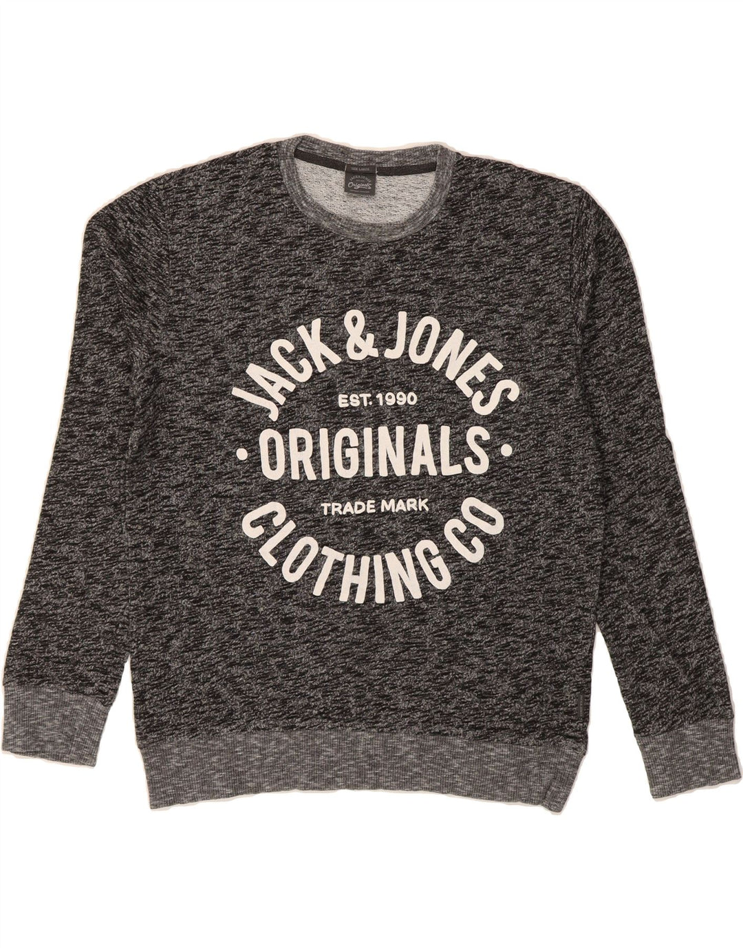 JACK & JONES Mens Graphic Sweatshirt Jumper Large Grey Flecked Vintage Jack & Jones and Second-Hand Jack & Jones from Messina Hembry 