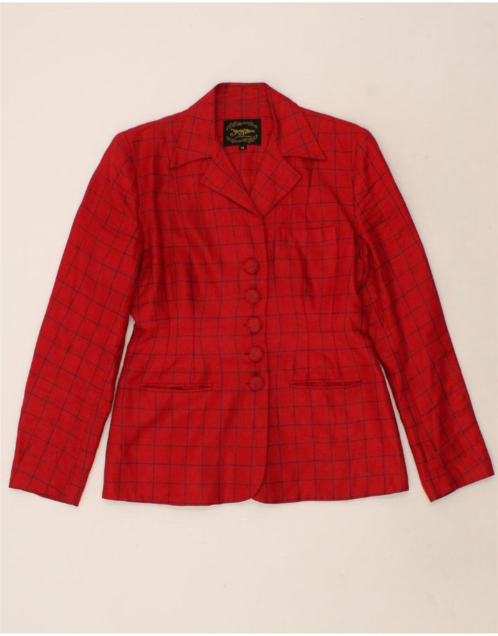 VINTAGE Womens 5 Button Blazer Jacket UK 14 Large Red Check Linen Vintage Vintage and Second-Hand Vintage from Messina Hembry 