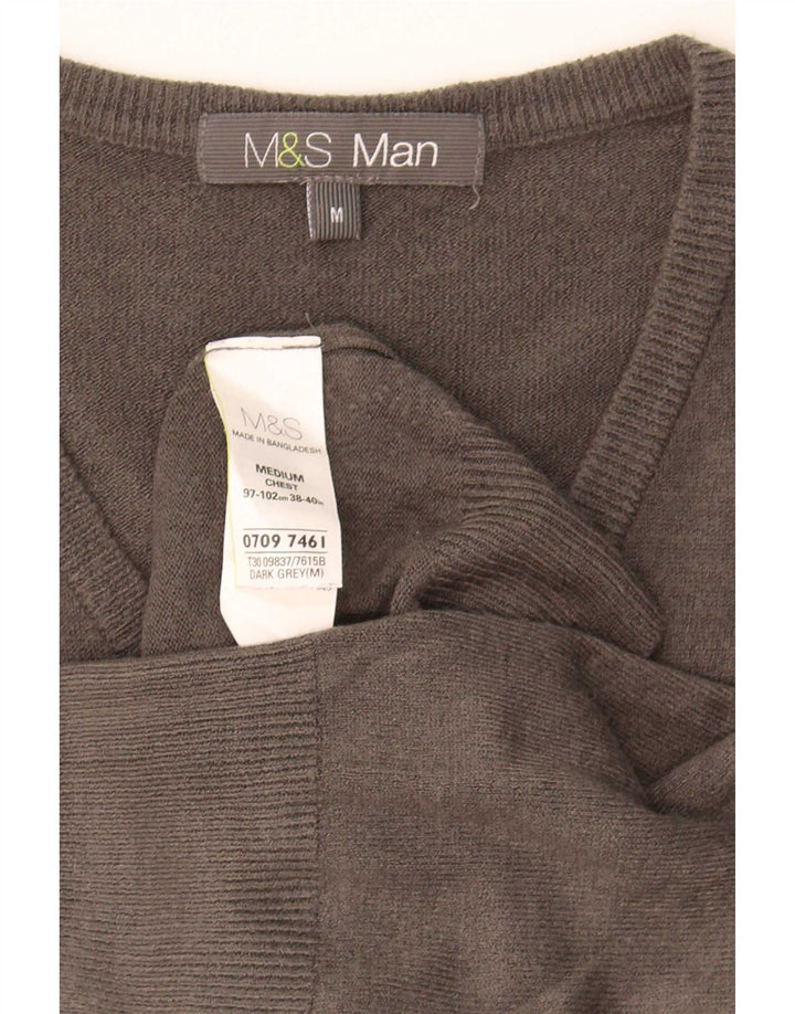 Мужской джемпер с v-образным вырезом Marks & Spencer, средний серый акрил