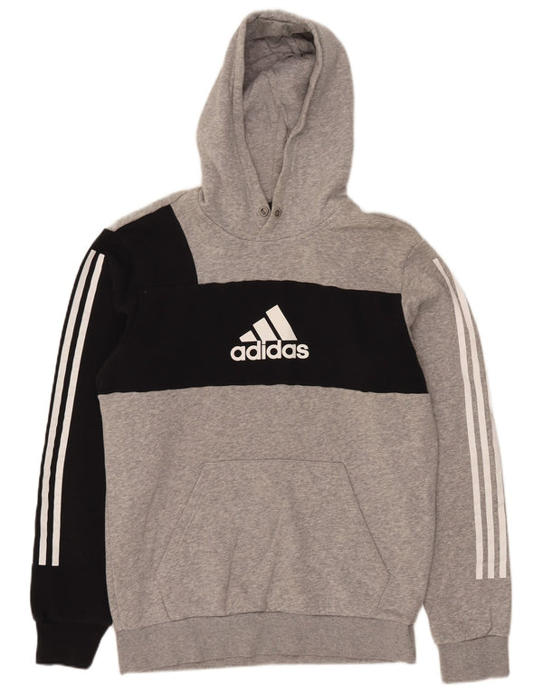 Мужской джемпер с капюшоном Adidas с рисунком, средний серый, хлопок с цветными блоками