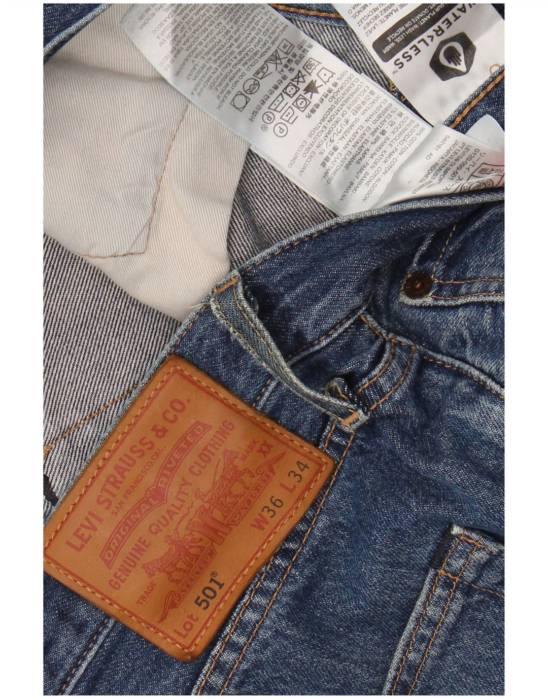 Мужские прямые джинсы LEVI'S 501 W36 L34 синие, хлопок