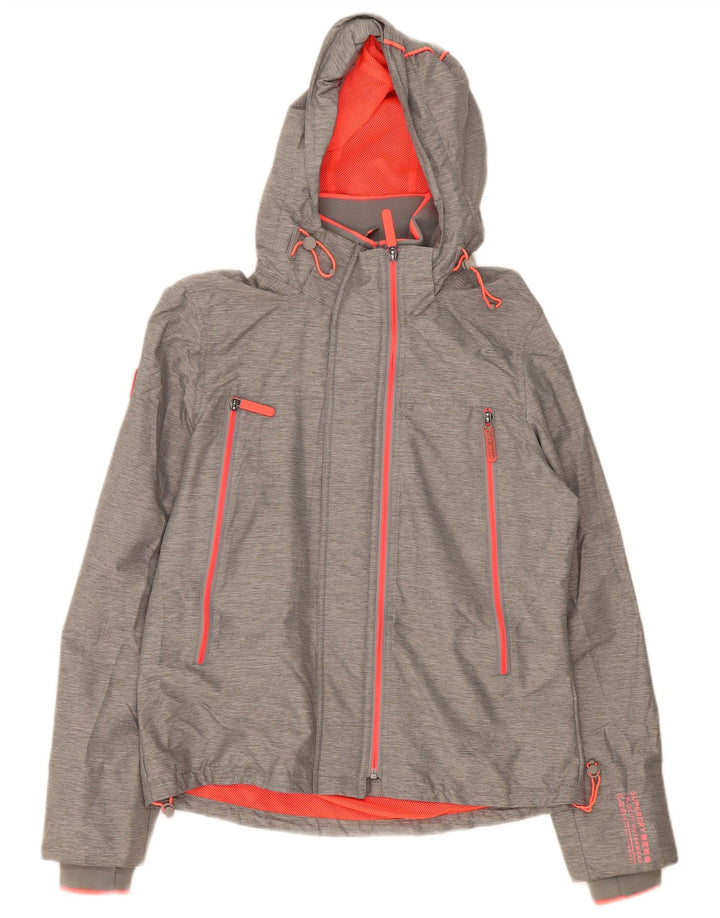 Женская дождевик с капюшоном Superdry UK 14, большой серый нейлон