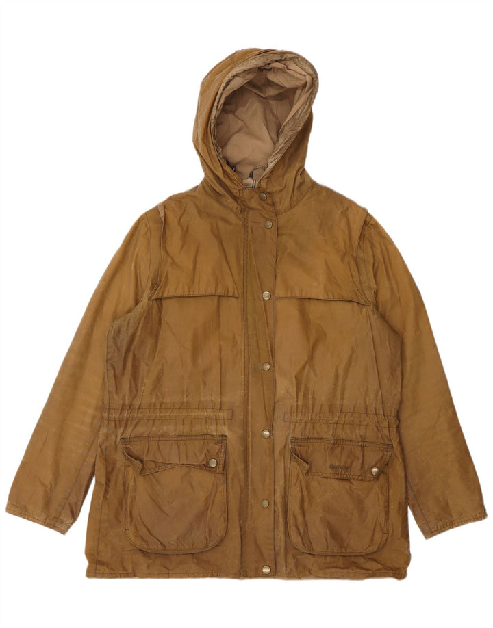 Женская куртка Barbour из вощеного хлопка с капюшоном UK 14, большая коричневая