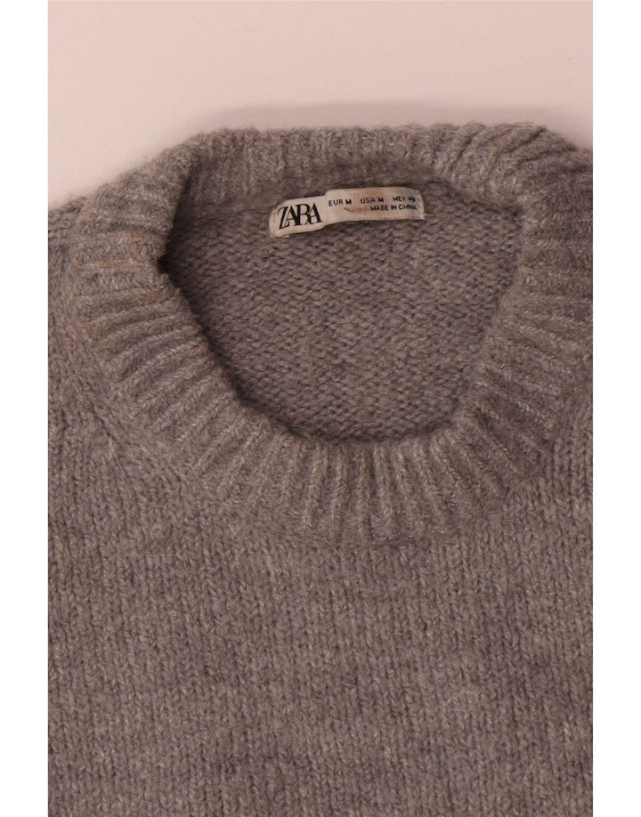 Мужской джемпер с круглым вырезом Zara, средний серый полиэстер