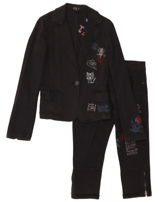 ICEBERG Женский комплект из 2 предметов с 1 пуговицей и графикой, Великобритания 6 XS W25 L19, черный хлопок