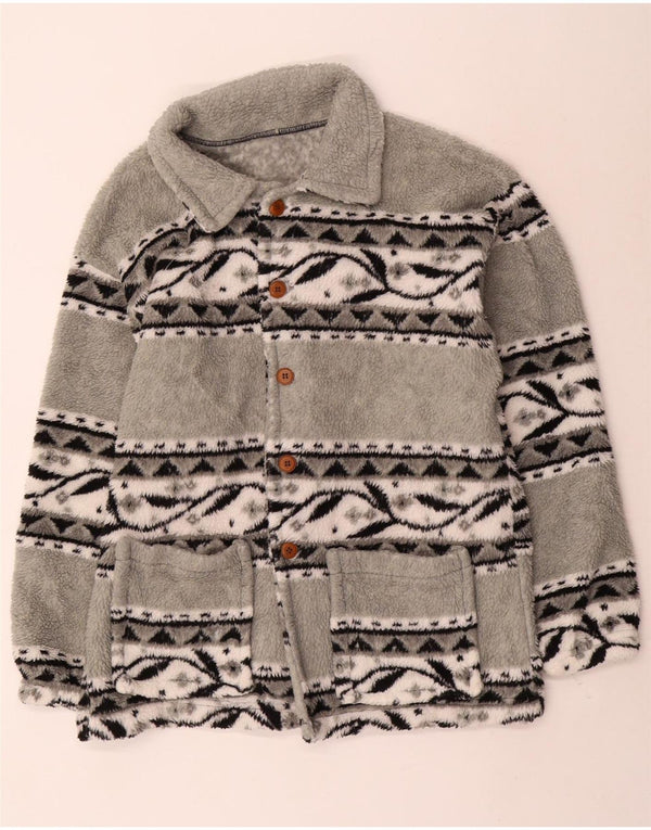 Vintage Mens Fleece Jacket UK 38 Medium Grey Fair Isle