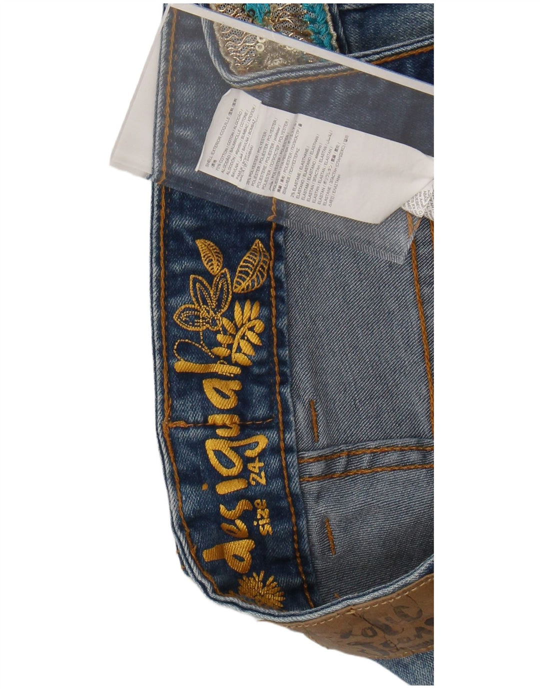 DESIGUAL Женские джинсовые шорты с рисунком W24 XS Синие хлопковые шорты с цветочным принтом