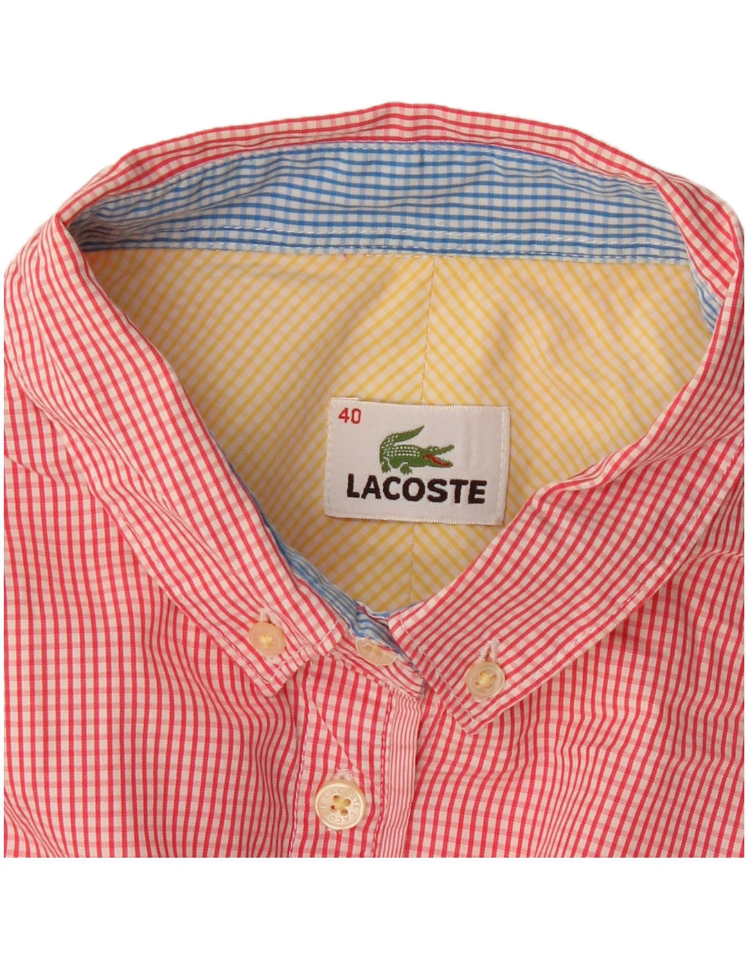 LACOSTE Женская рубашка с коротким рукавом, размер 40, средний красный в клетку
