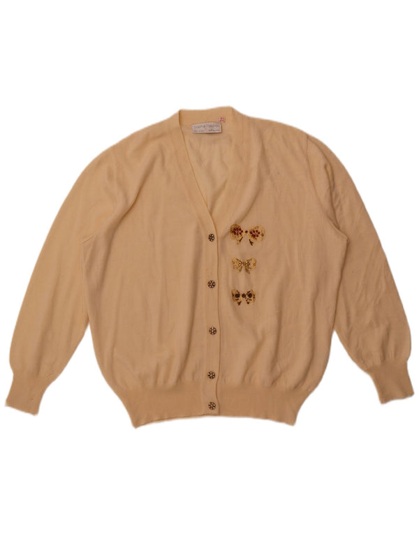 Винтажный женский кардиган-свитер UK 22 2XL из белой мериносовой шерсти