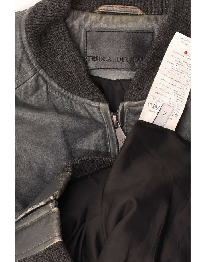 Trussardi Jeans Женская кожаная куртка-бомбер IT 50 XL Темно-синий