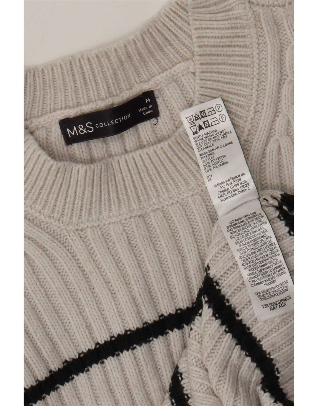 Женский джемпер с круглым вырезом Marks & Spencer UK 14, средний серый в полоску