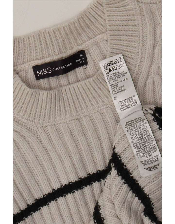 Женский джемпер с круглым вырезом Marks & Spencer UK 14, средний серый в полоску