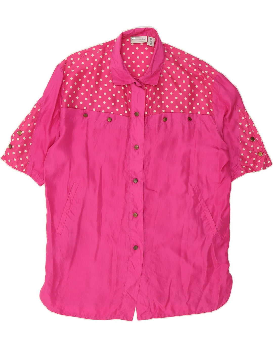 VINTAGE Womens Oversized Blouse Top UK 10 Small Pink Polka Dot Silk Vintage Vintage and Second-Hand Vintage from Messina Hembry 