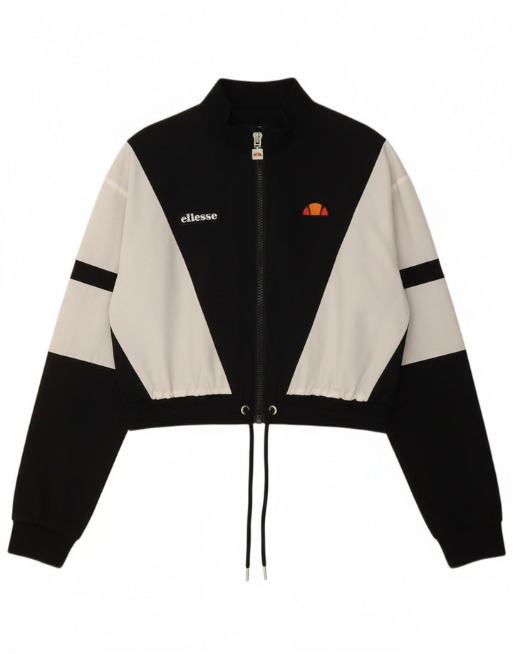 Женский укороченный спортивный костюм Ellesse, верхняя куртка UK 10, маленький черный цвет с цветными блоками