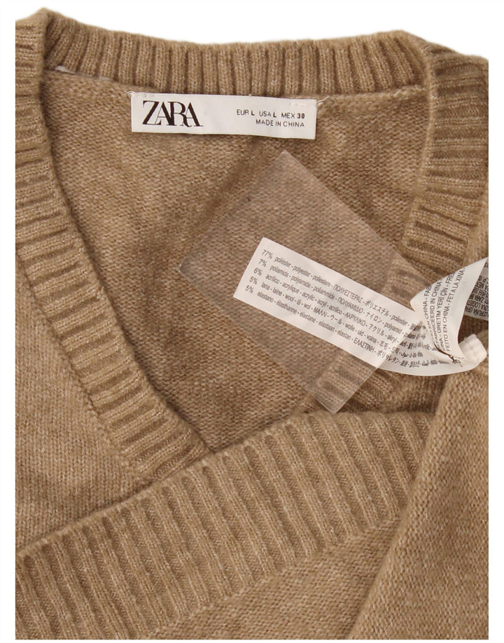 Женская укороченная майка Zara UK 16, большой бежевый полиэстер