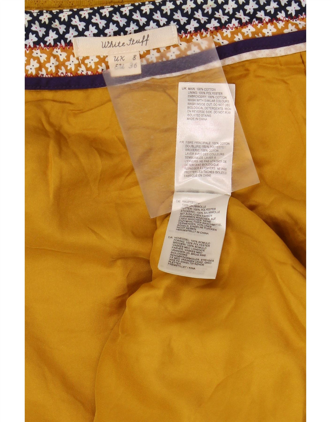 Женская прямая юбка WHITE STUFF UK 8, маленькая W28, желтый хлопок с геометрическим рисунком