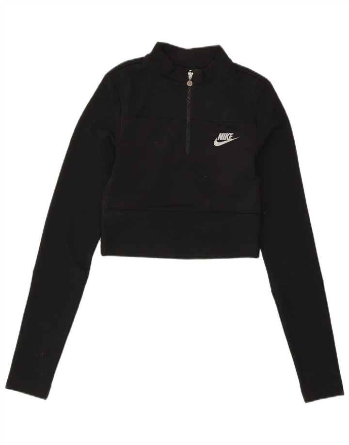 Женский укороченный свитшот с воротником на молнии NIKE UK 4 XS, черный полиэстер