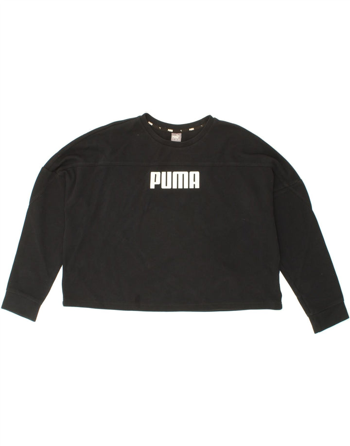 PUMA Womens Oversized Graphic Crop Sweatshirt Jumper UK 10 Small Black Vintage Puma and Second-Hand Puma from Messina Hembry 