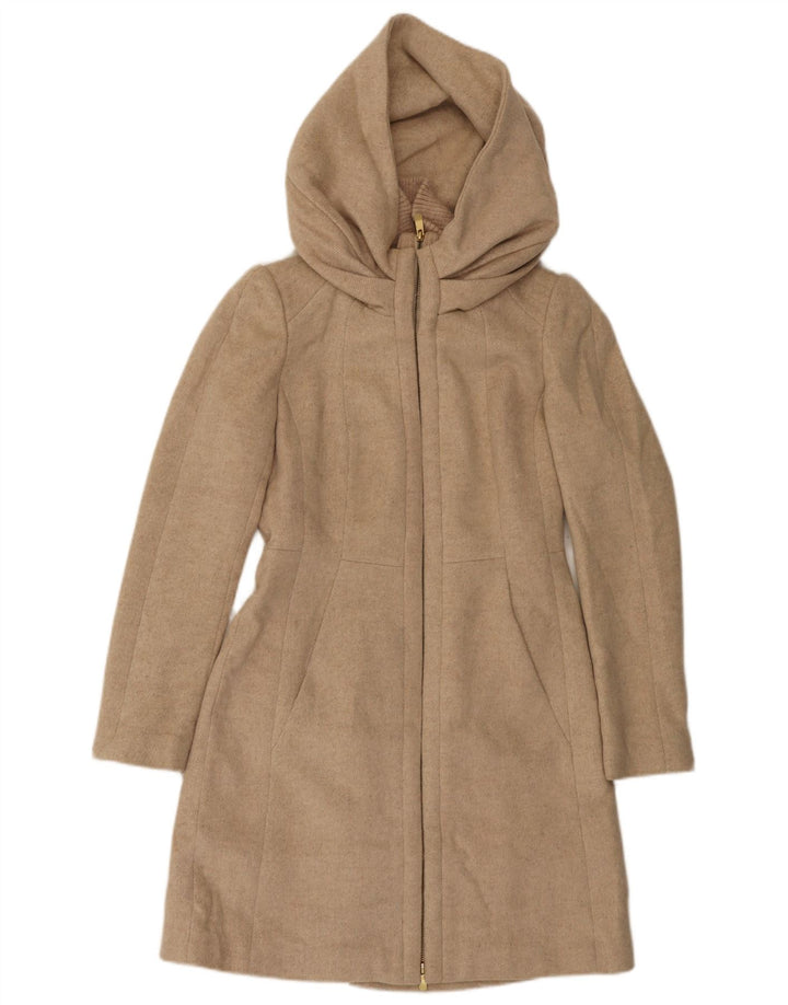 Женское пальто с капюшоном Zara UK 12, средний цвет, бежевый, шерсть