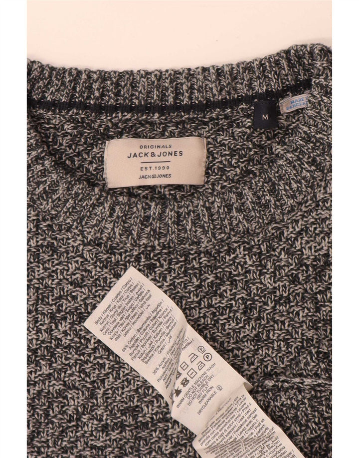 Мужской джемпер с круглым вырезом Jack & Jones, хлопковый свитер среднего серого цвета с крапинками