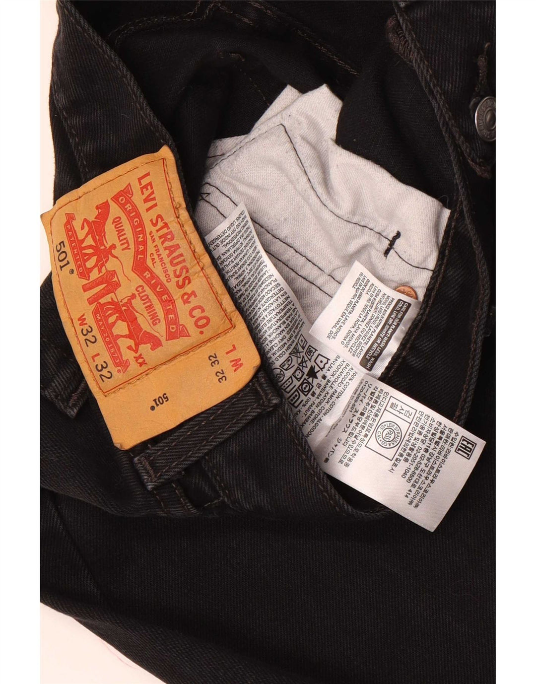 Мужские прямые джинсы Levi's 501 W32 L32, черный хлопок