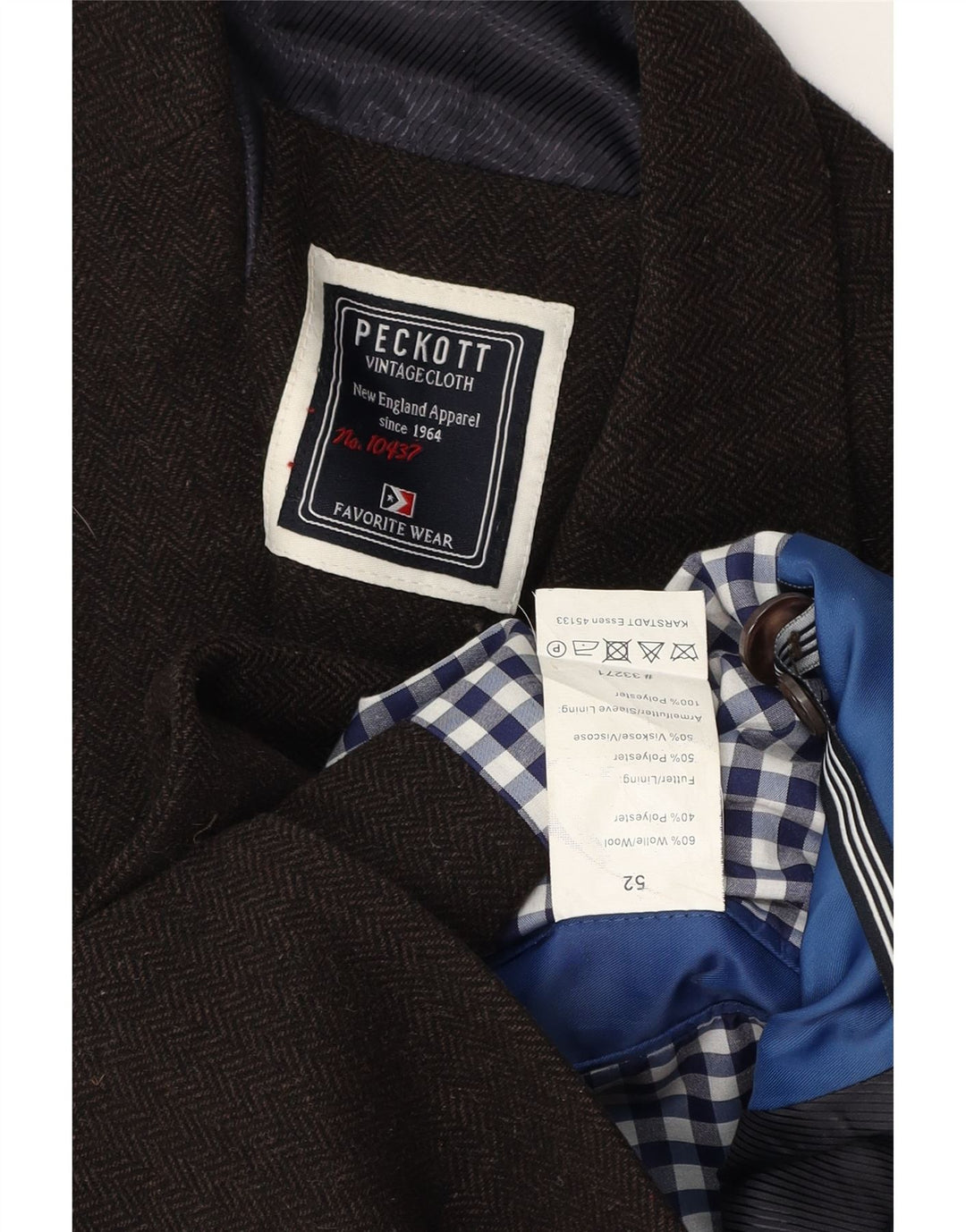 Мужской пиджак Peckott на 2 пуговицах IT 52 XL, коричневый, шерсть с узором «елочка»