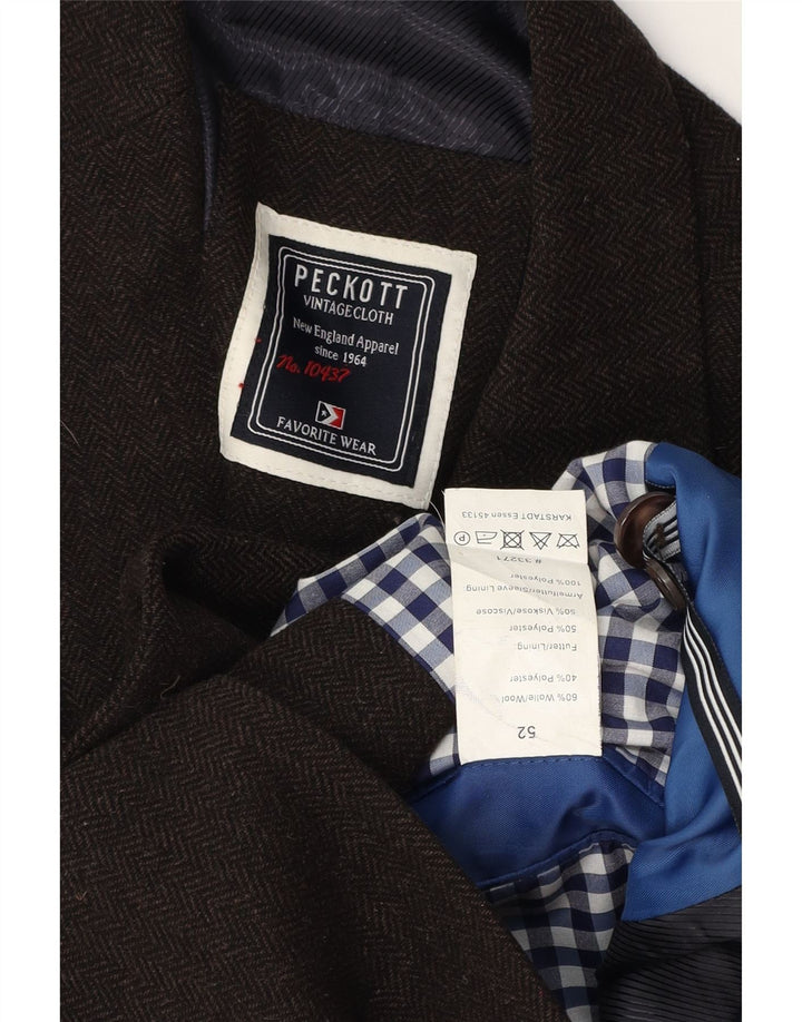 Мужской пиджак Peckott на 2 пуговицах IT 52 XL, коричневый, шерсть с узором «елочка»