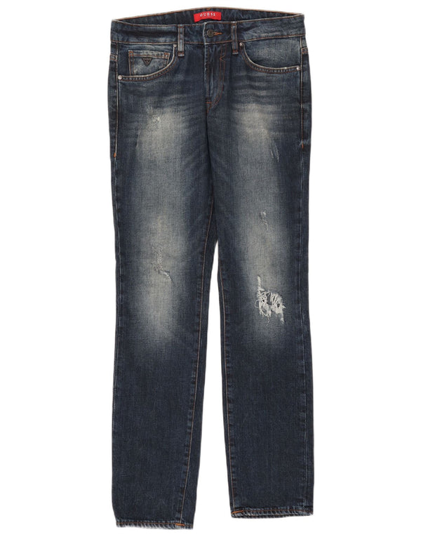 Guess Женские потертые узкие джинсы W30 L32 Синие хлопковые